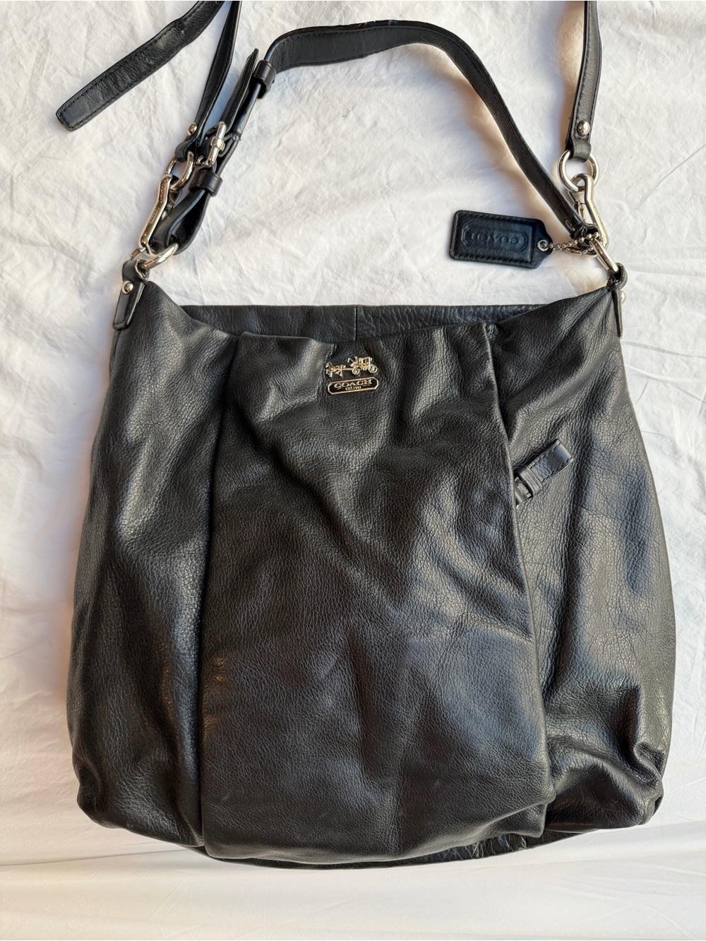 COACH Ashlee Black Pebbled Leather Hobo Convertible Crossbody Bag 21224